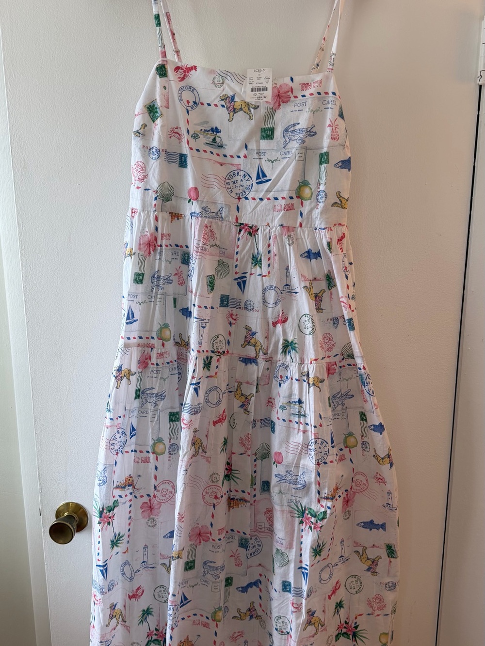 JCrew Factory White Travel-Print Sundress with Spaghetti Straps